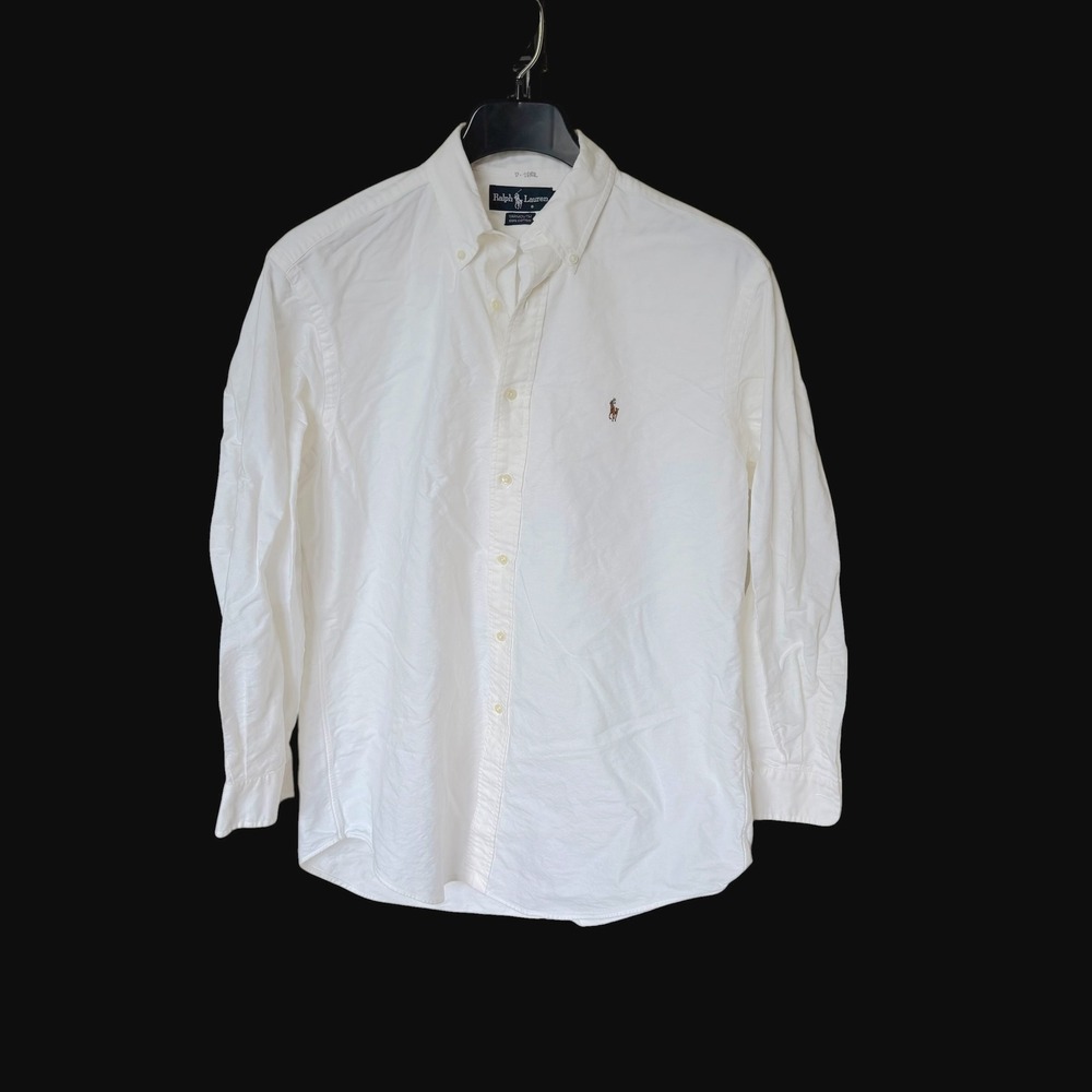 90's Ralph Lauren Yarmouth 16-33 White Button Down Flesh Pony Shirt Long Sleeve